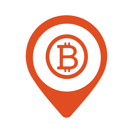Bitcoin Map Marker icon. Vector style is flat iconic symbol with rounded angles, orange color, white background. Eps10のイラスト素材