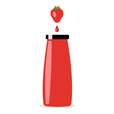Bottle of juice. Homemade strawberry alcohol with fresh garden strawberry on the background.のイラスト素材