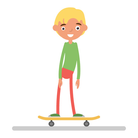 A Vector summer illustration in modern trendy flat linear style of happy guy skateboardingのイラスト素材