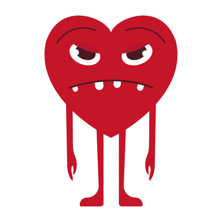 Evil character, unsatisfied smiley. Cartoon heart on a white background. Vector flat icon illustration eps10のイラスト素材