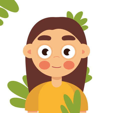 Face of beautiful young woman with clean perfect skin covered by leaves. Portrait of beauty model with natural nude make up. Spa, skincare and wellness. Close up. Illustration eps10 vector artのイラスト素材