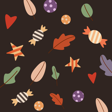 Pattern autumn object on white background. Seamless pattern with candies. leaves nature, print, love, star, holiday. Vector illustration eps10 flat icon artのイラスト素材