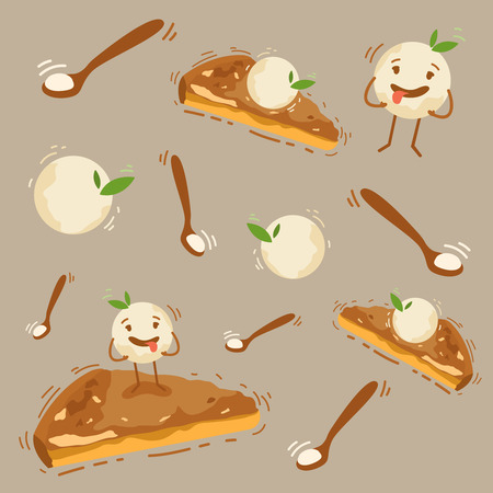 seamless pattern cupcakes with cream, ice cream in waffle cones, ice lolly, Kawaii with pink cheeks and winking eyes, pastel colors on beige background. Vector illustration flat icon set eps10 logoのイラスト素材