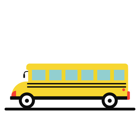 Back to school vector concept illustration. Riding on yellow bus. Colorful background, concept...