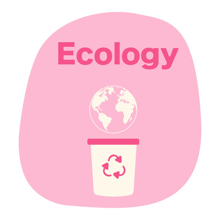 Polluted planet in a dustbin. Conceptual image of a bad environment and pollution air, soil.Objects isolated on a pink background. Flat vector illustration eps10 image.のイラスト素材
