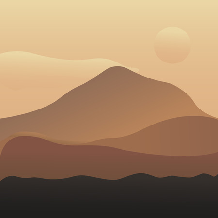 Vector illustration of mountain landscape with forest and cloudy sky with dawn. Breathtaking lansdcape of Austrian countryside on sunset. Dramatic sky over idyllic fields of Anstrian Central Alps on early autumn evening. Illustration vector flat eps10のイラスト素材