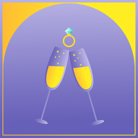 Luxury wedding invitation card with creative vector for Celebration event. Wallpaper with two transparent glasses of Champagne, wedding ring illustration logo card eps10のイラスト素材