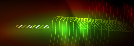 Neon glowing techno lines, hi-tech futuristic abstract background template with square shapesのイラスト素材