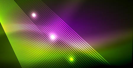 Neon glowing wave, magic energy and light motion background. Vector wallpaper templateのイラスト素材