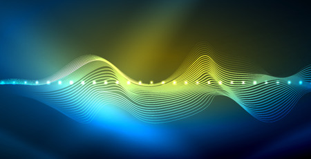 Glowing abstract wave on dark, shiny motion, magic space light. Vector techno abstract background, blue colorのイラスト素材