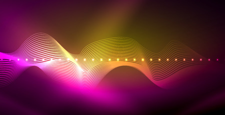 Neon lines shiny glowing background, vector futuristic techno templateのイラスト素材
