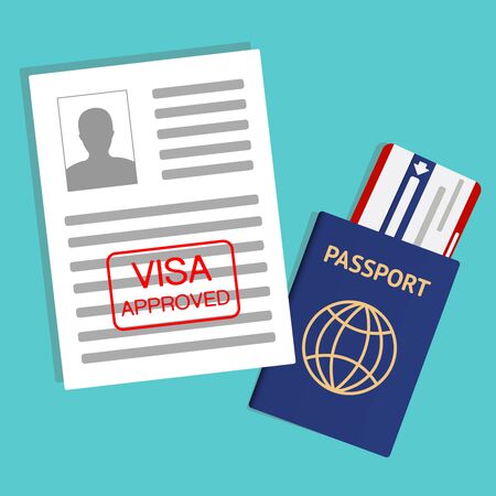 Eurozone Europe Visa Approved Stamp on Document. Passport with Ticket. Travel Immigration Stamp. Vector Illustrationのイラスト素材