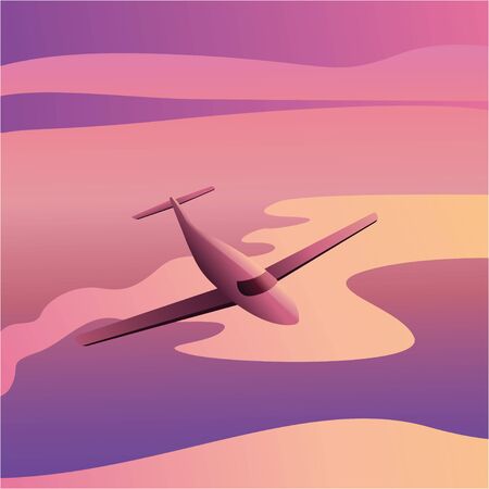 Airplane in the sky at sunset - Passenger Airliner aircraft. Illustration vector eps10のイラスト素材