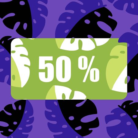 Bright colorful poster Sale 50 percent with palm leaves. Vector illustration in flat style eps10のイラスト素材