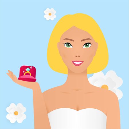 Woman diamond ring concept background. Flat illustration of woman diamond ring vector concept background for web design.のイラスト素材