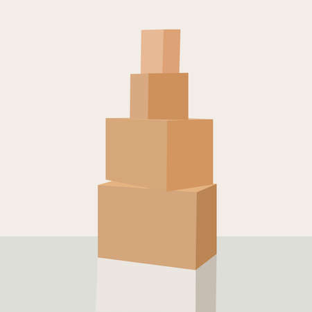 Cardboard boxes on a floor. Isolated on white background. Stock Image. Online purchases from China, Europe, mail, delivery interruptions.のイラスト素材