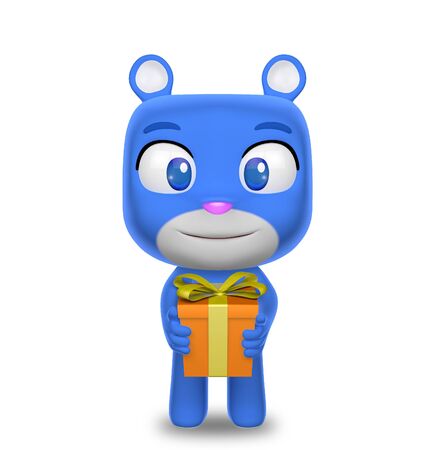Bear character holding giftの写真素材