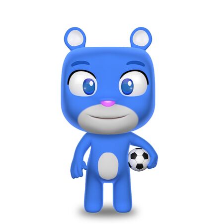 Blue Teddy Bear with Soccer Ballの写真素材
