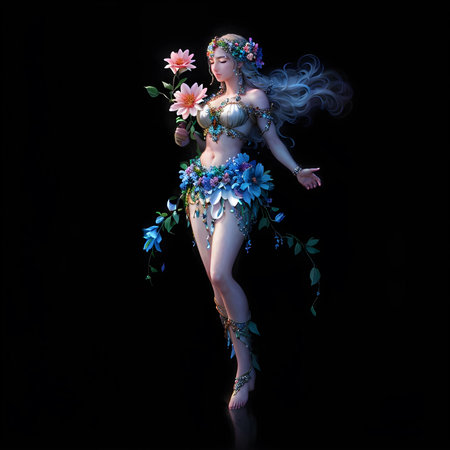 Beautiful Young Fairy Goddess of Spring And Flowersの素材