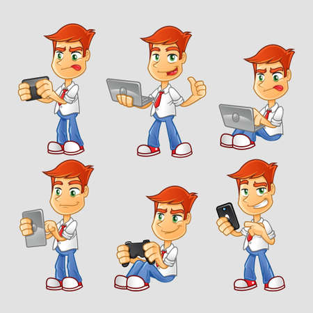 Technology Geek Cartoon Character Collectionのイラスト素材