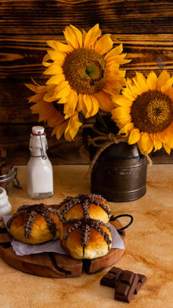 Very delicious chocolate bread named korean blossom breadの写真素材