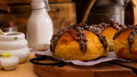 Very delicious chocolate bread named korean blossom breadの写真素材