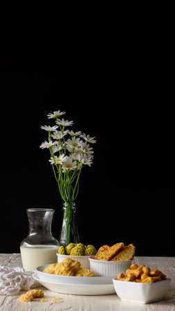 Various kinds of neatly arranged biscuitsの写真素材
