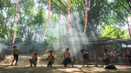 9 August 2020, Yogyakarta, Indonesia: portrait of Indonesia crackers eating competition on independence day celebrationのeditorial素材
