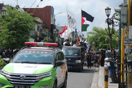 30 March 2019, Yogyakarta, Indonesia : solidarity actions for Palestine that took place along the Malioboro street in Yogyakartaのeditorial素材