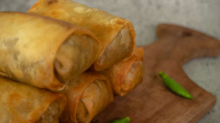 Indonesian rolls, Indonesian cuisine, Lumpia Semarang or Lunpia,の写真素材