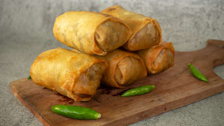 Indonesian rolls, Indonesian cuisine, Lumpia Semarang or Lunpia,の写真素材