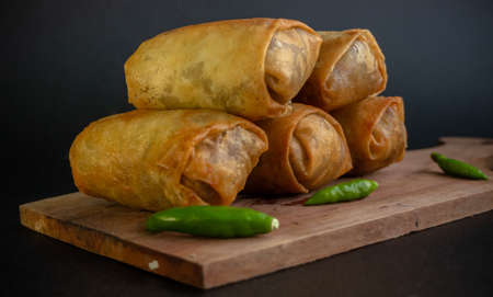 Indonesian rolls, Indonesian cuisine, Lumpia Semarang or Lunpia,の写真素材