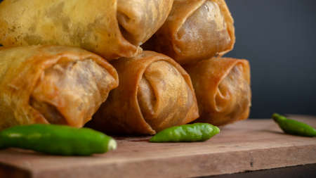 Indonesian rolls, Indonesian cuisine, Lumpia Semarang or Lunpia,の写真素材