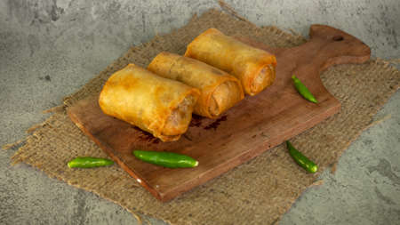 Indonesian rolls, Indonesian cuisine, Lumpia Semarang or Lunpia,の写真素材