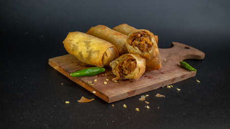 Indonesian rolls, Indonesian cuisine, Lumpia Semarang or Lunpia,の写真素材