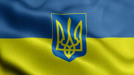 Ukraine waving flag texture realisticの写真素材