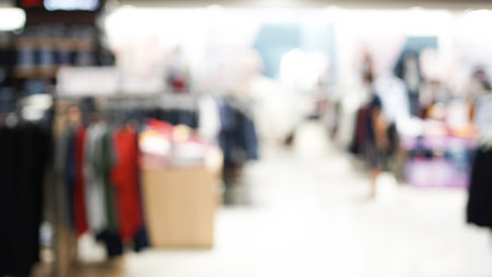 Blur mall and shop background, Store in shopping mall with bokeh light backgroundの写真素材