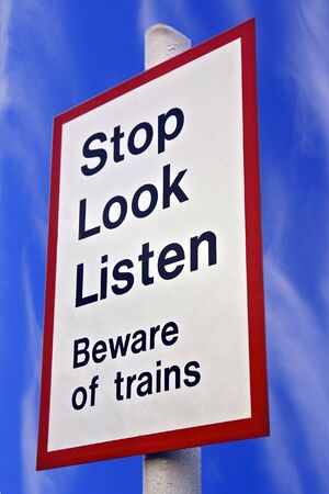 Stop Look Listen Signの写真素材