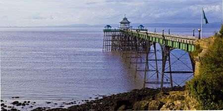 Clevedon pier. A Victorian pier against backdrop of Welsh cost.の写真素材