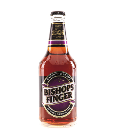 SWINDON, UK - FEBRUARY 16, 2014: Bottle of  Bishops Finger real ale brewed by Shepherd Neame...