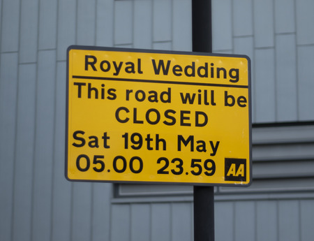 WINDSOR UK - MAY 10, 2018: Royal Wedding road closed signのeditorial素材