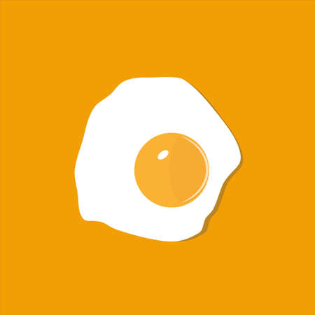 Fried egg flat vector illustration isolated on yellow background with copy space