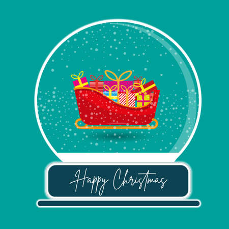 Santa sleigh snow globe vector illustration on a green backgroundのイラスト素材