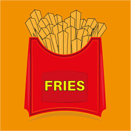 Vector French Fries potato chips in Red Carton Package Box Isolated on White background flat design.のイラスト素材