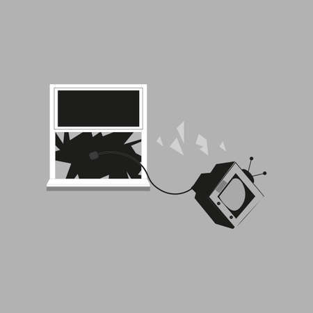 TV set thrown from window vector illustration on a grey backgroundのイラスト素材
