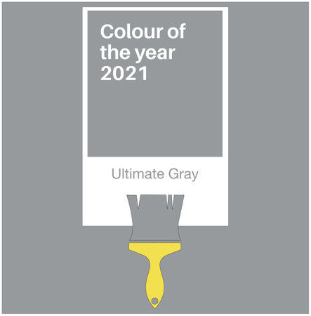 Ultimate Gray Trending Colour of the Year 2021. Color card with paint brush, vector illustrationのイラスト素材