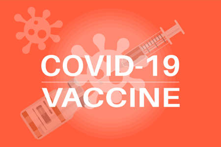 Coronavirus Vaccine rollout - COVID-19 vaccine bottle on a blue background with virus logo.のイラスト素材