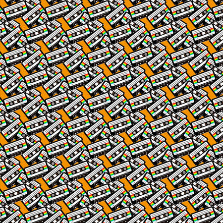Retro vintage cassette tape seamless background vector with orange backgroundのイラスト素材