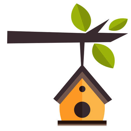 Vector Bird House hanging from a tree branchのイラスト素材