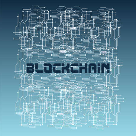 Blockchain vector background illustration on a dark blue backgroundのイラスト素材